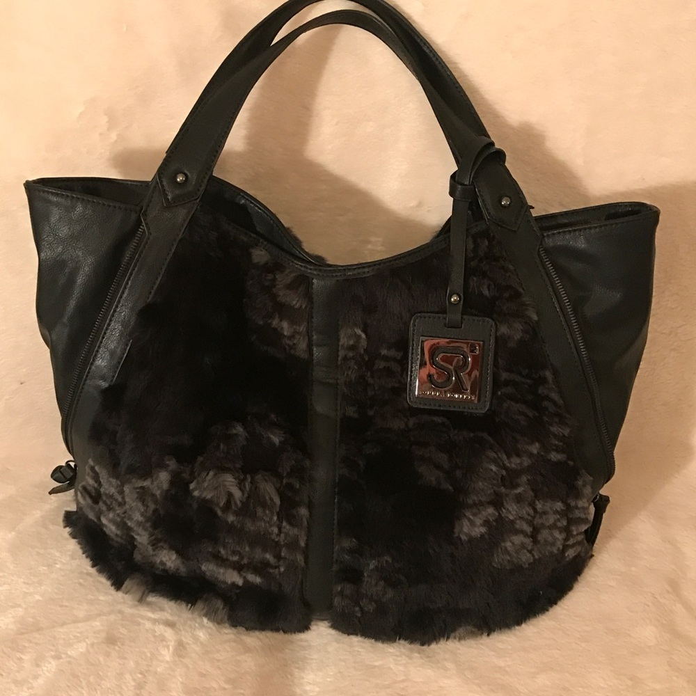 Sondra Roberts Black Faux Fur Bag